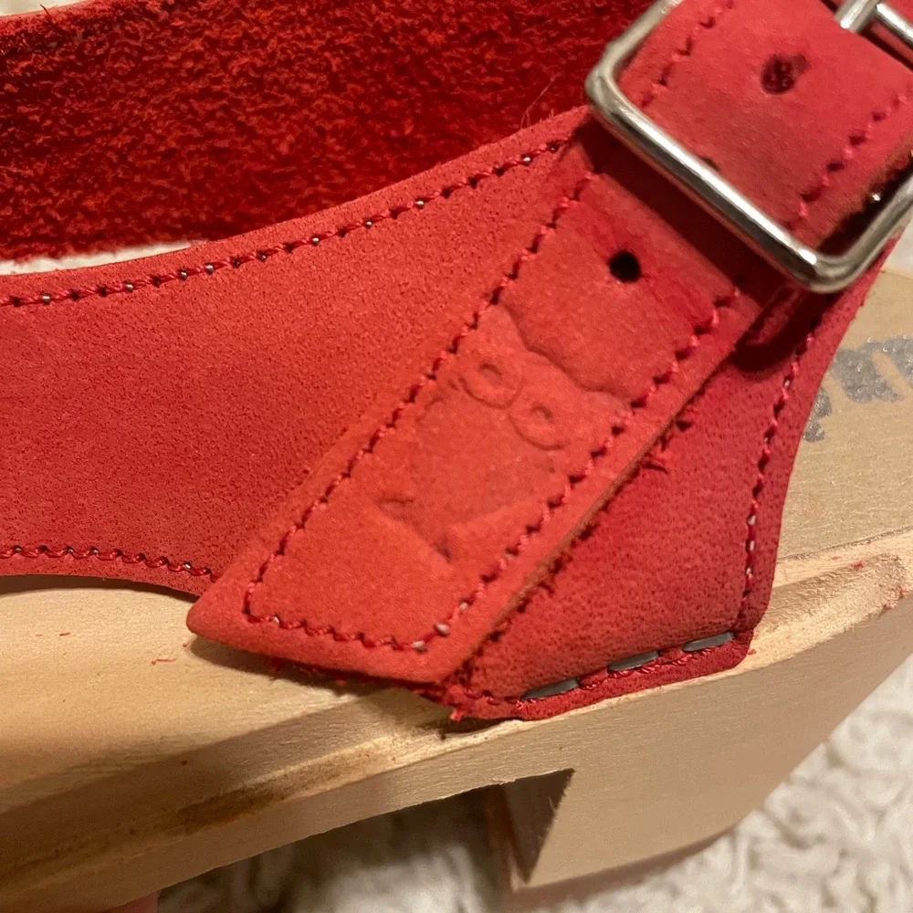 Sandgren Clog Sandals Red Nubuck Leather - Picture 8 of 12